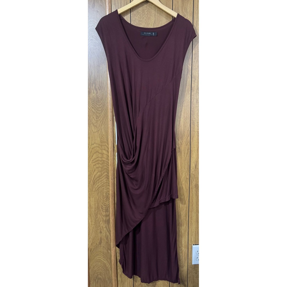 Religion Women's Dress Stretch Asymmetric Burgundy Drape Maxi SZ‎ L